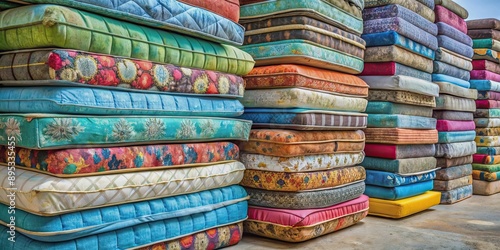 Wallpaper Mural Colorful stack of old mattresses, mattress, colorful, pile, stacked, used, vintage, bed, furniture, recycling, secondhand Torontodigital.ca