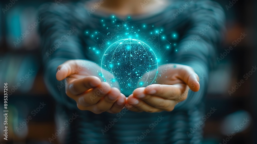 Fototapeta premium Education and e-learning concept image with hands holding a learning icon in the air , back to school background