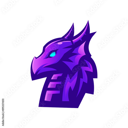 Purple Dragon mascot logo for team sports and gaming