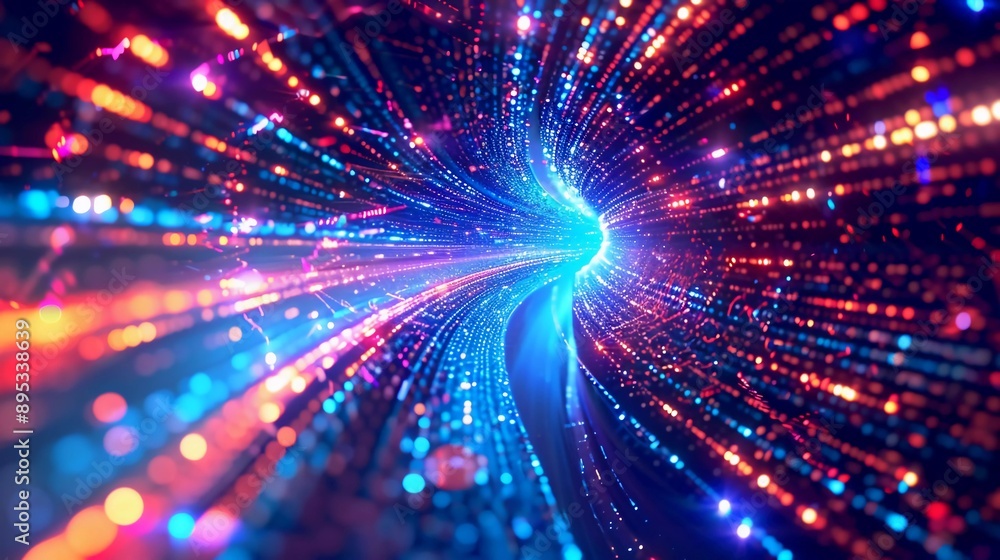 Naklejka premium Digital Data Flow Gradient Lines Vector Background. Big Data Technology Lines. High Speed ​​Light Trails. Information Flow in Virtual Reality Cyberspace. Very beautiful Vector Illustration