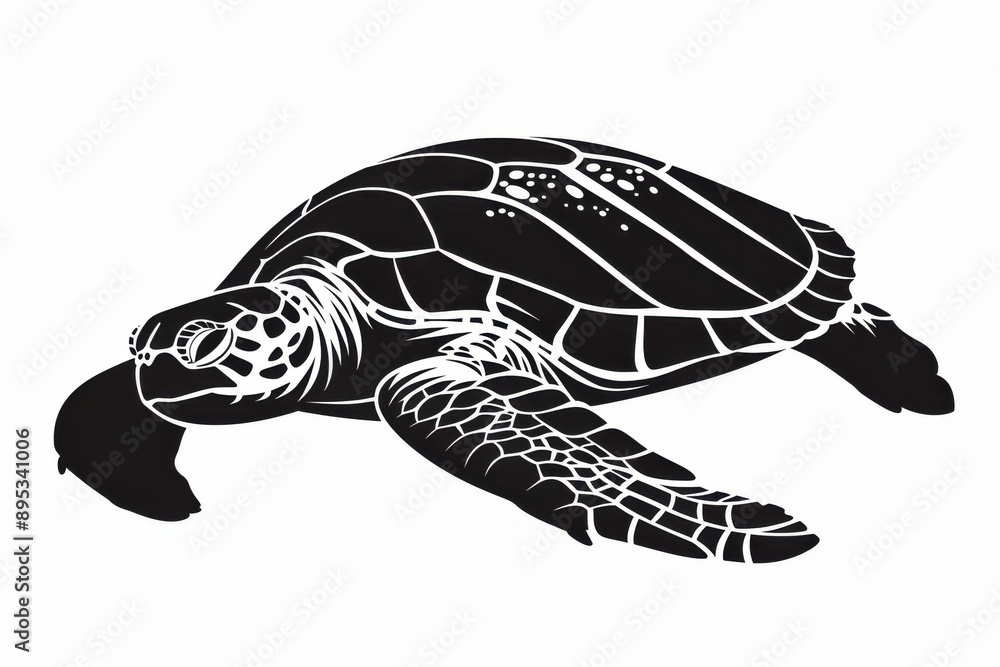 Fototapeta premium Black and white flat vector art of a sea turtle, svg style, isolated on white background, simple vector art design 