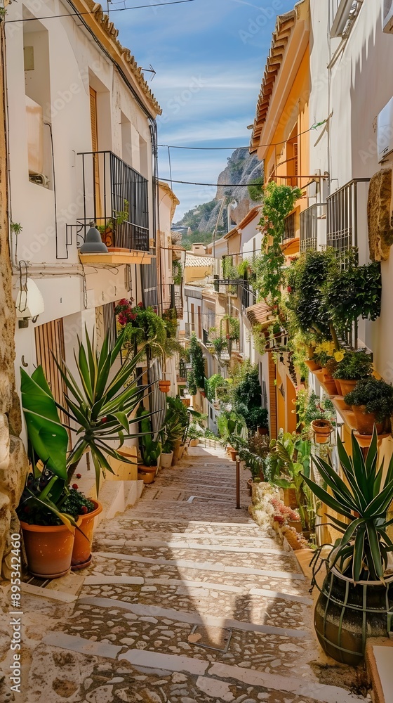 Naklejka premium Picturesque old town of Calpe with charming streets and historic buildings, Comunidad Autonoma de Valencia