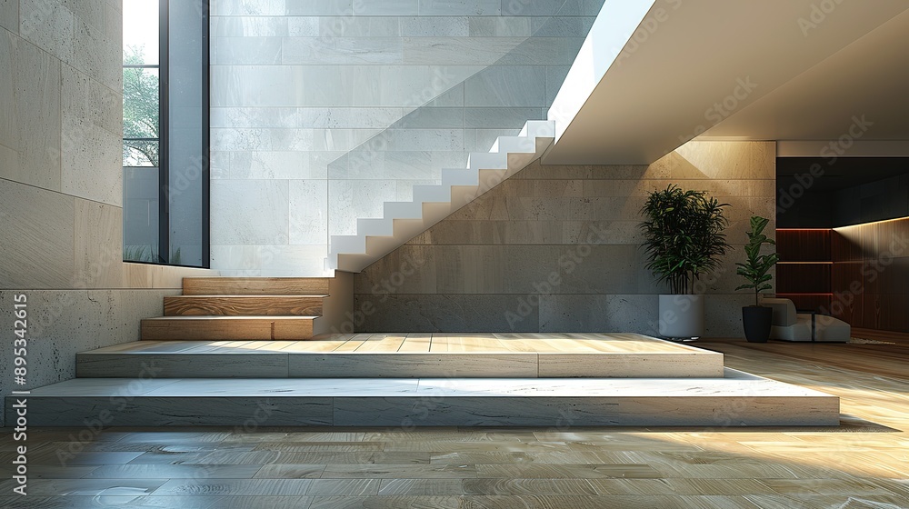 Obraz premium Trendy Stairway with Ebony Handrail and Timber Treads