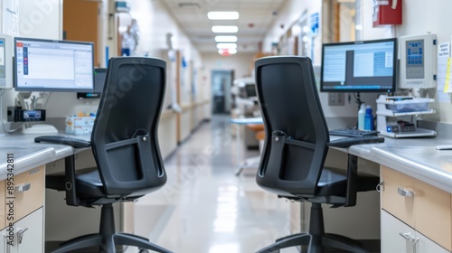 Fototapeta Naklejka Na Ścianę i Meble -  A wellorganized nurses station with essential supplies and computer terminals, banner, with copy space