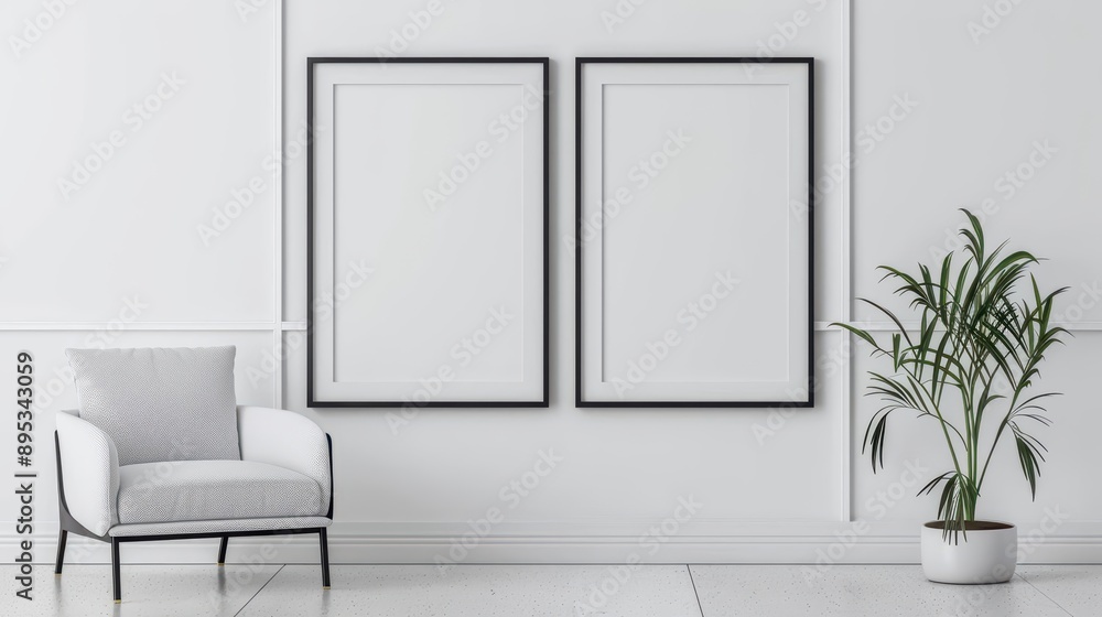 An elegant living room with clean lines, modern furnishings, and blank posters creating a sophisticated backdrop, banner, with copy space An elegant living room with clean lines, modern furnishings, and blank posters creating a sophisticated backdrop, banner, with copy space