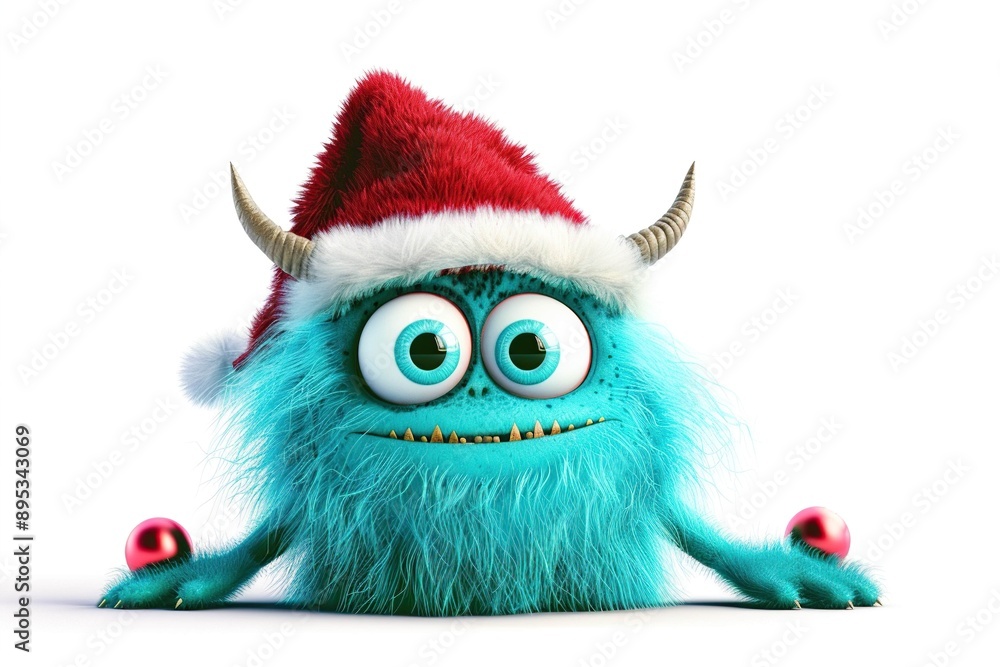 Fototapeta premium Monster wearing christmas hat 