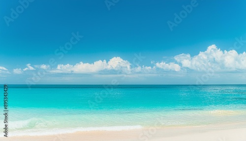 Beautiful tropical summer beach, white sand and blue sea waves, nature background, vacation in paradise concept for tourism, vivid colorful.