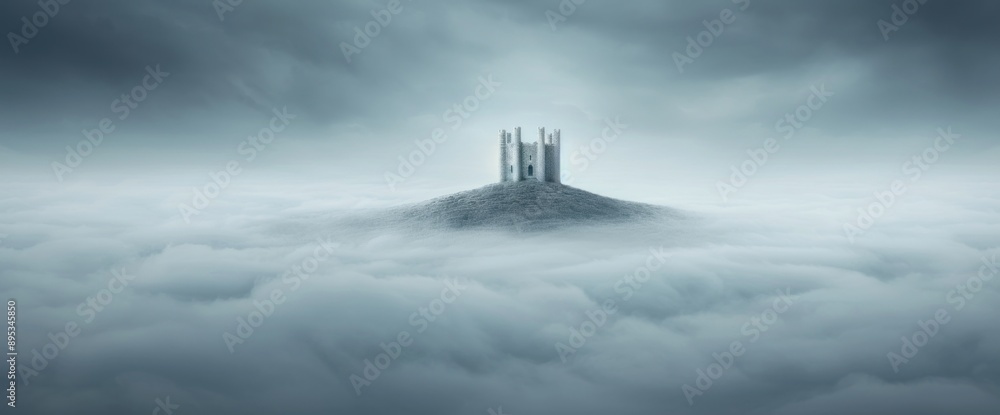 Haunted castle on a hill with horror lighting and copy space Haunted castle on a hill with horror lighting and copy space
