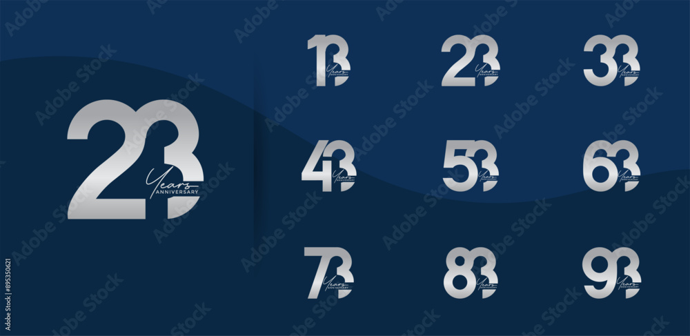 anniversary logo style set with silver color can be use for celebration moment anniversary logo style set with silver color can be use for celebration moment