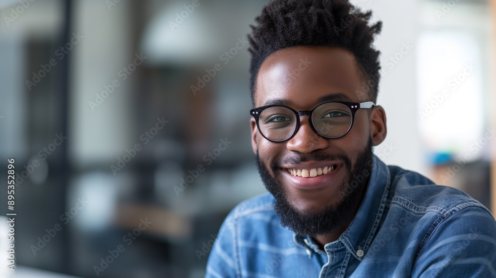smiling man in office, happy employee smiling man in office, happy employee