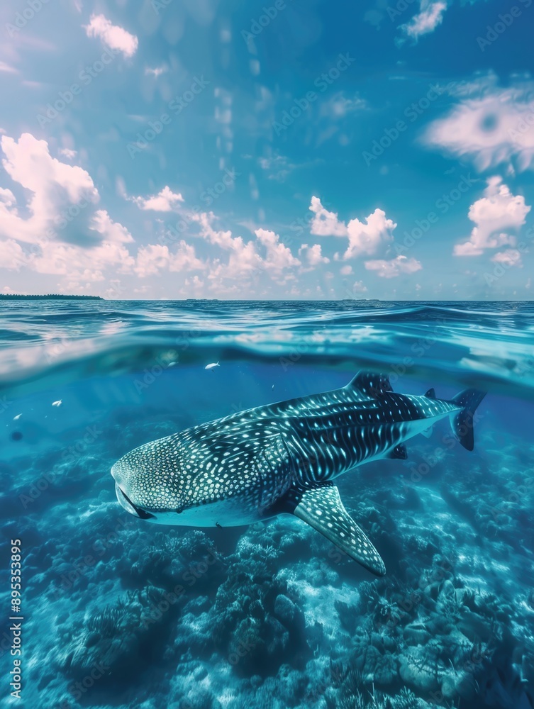 Fototapeta premium A massive whale glides through the open ocean, creating a majestic sight