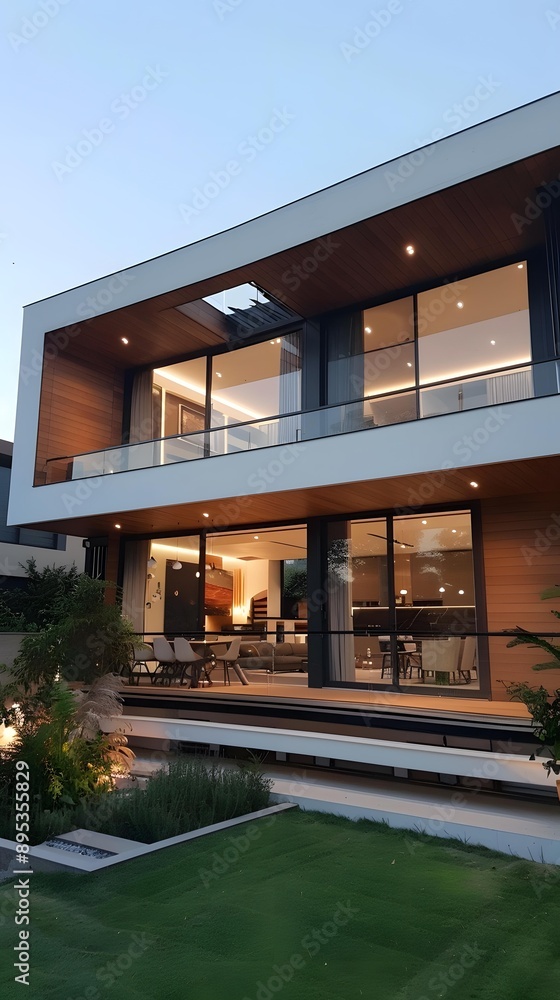 Modern Two Story House with Large Windows and a Patio Modern Two Story House with Large Windows and a Patio