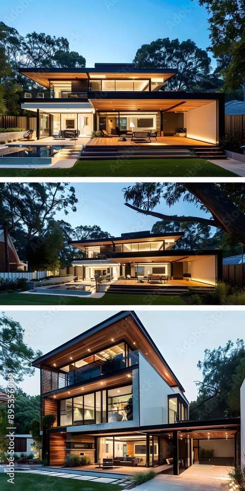 Modern House with Large Windows and Wooden Deck Modern House with Large Windows and Wooden Deck