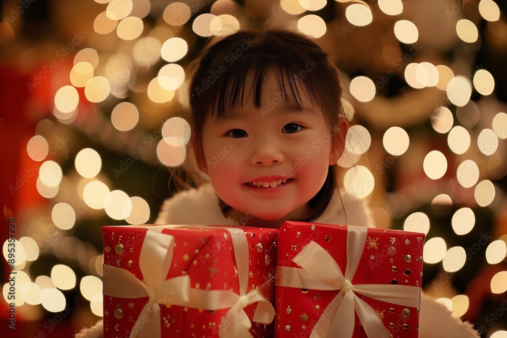 A happy child is filled with glee, surrounded by Christmas gifts and festive lights, capturing the joy and magic of the holiday season with warmth and love, celebrating the festive spirit A happy child is filled with glee, surrounded by Christmas gifts and festive lights, capturing the joy and magic of the holiday season with warmth and love, celebrating the festive spirit