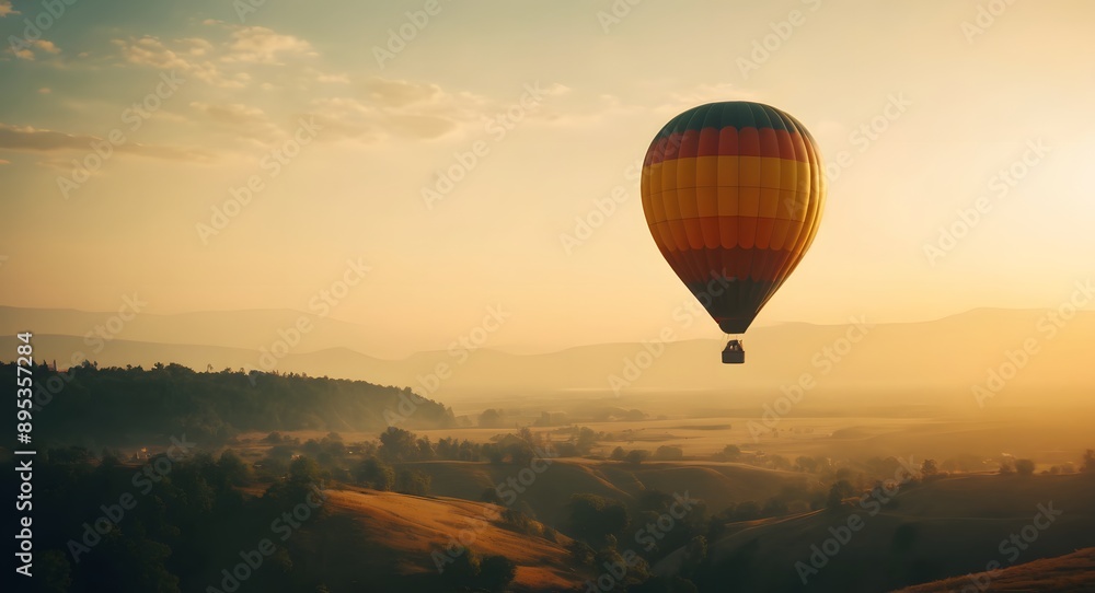 Naklejka premium Hot air balloon, beautiful landscape with hot air balloon flying in the sky for travel destination.