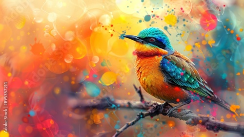 Colorful abstract painting of a bird