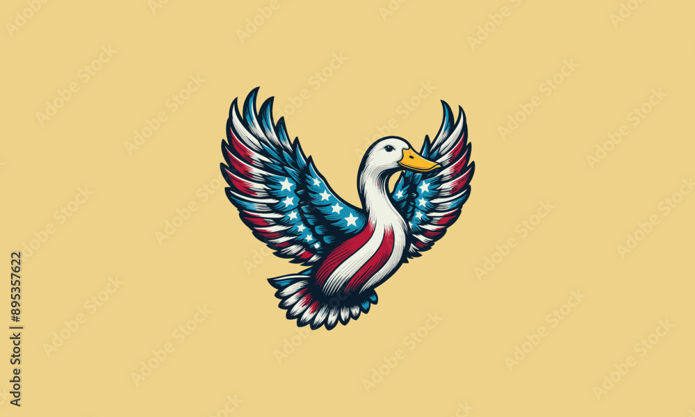 Naklejka premium flying duck with american flag vector mascot design