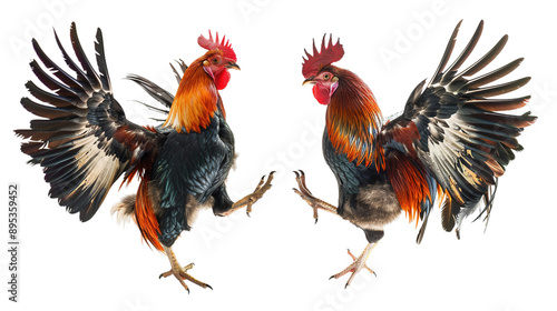 Fighting cocks isolated on white background, Generation AI