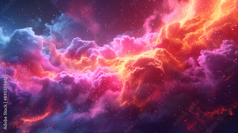 Neon Atomic Bomb Explosion with Vibrant Swirling Particles Neon Atomic Bomb Explosion with Vibrant Swirling Particles