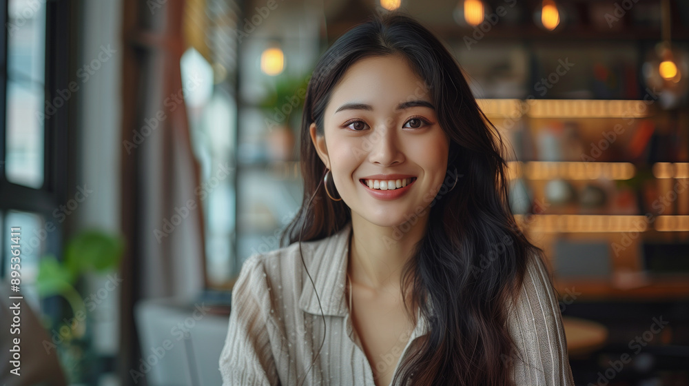 Happy Young Woman Engaging in Virtual Video Call from Home with Ample Copy Space Happy Young Woman Engaging in Virtual Video Call from Home with Ample Copy Space