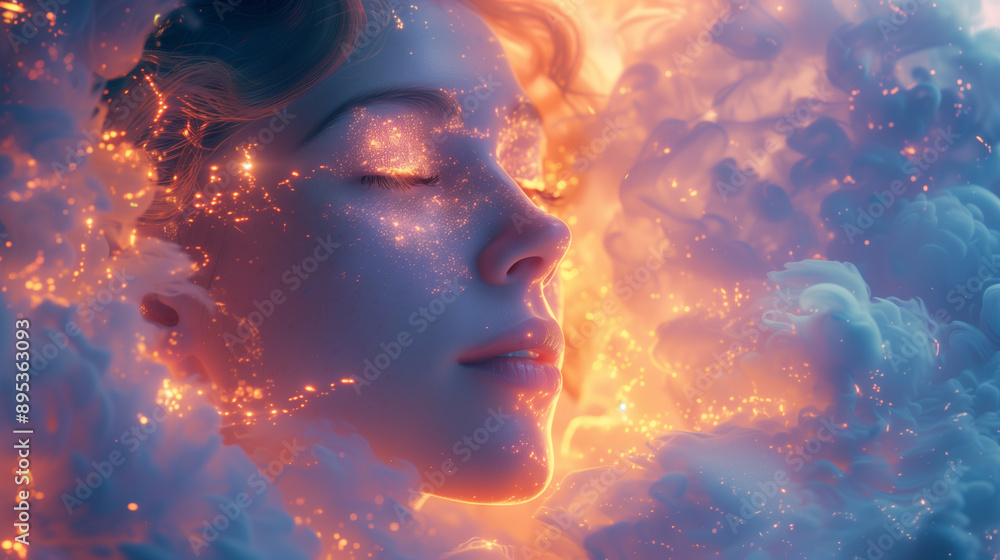 Celestial Goddess with Ethereal Glow Surrounded by Shimmering Clouds Celestial Goddess with Ethereal Glow Surrounded by Shimmering Clouds