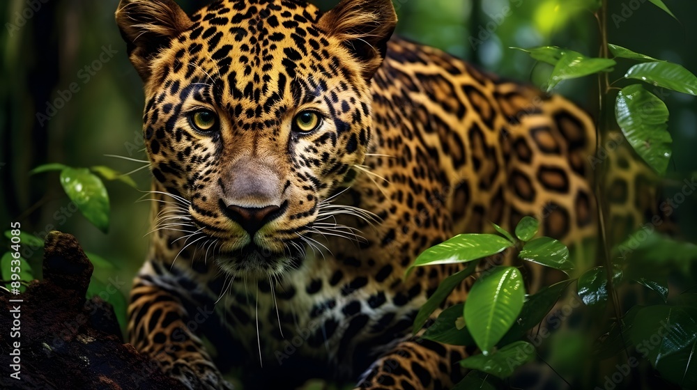 Majestic Leopard Prowling in Lush Jungle Habitat Closeup Shot Majestic Leopard Prowling in Lush Jungle Habitat Closeup Shot