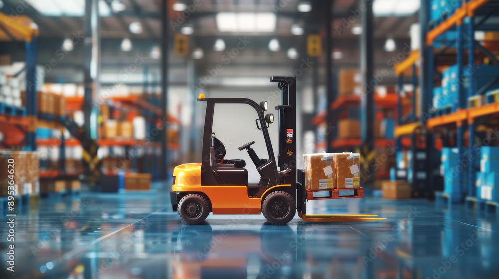 A modern forklift with a pallet of cargo in a warehouse setting. This image represents efficient logistics, modern warehousing, and the importance of materials handling. A modern forklift with a pallet of cargo in a warehouse setting. This image represents efficient logistics, modern warehousing, and the importance of materials handling.