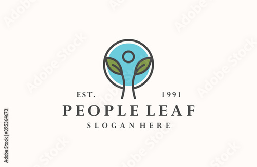 Free Download People leaf logo vector icon illustration vintage style - GFXLoad