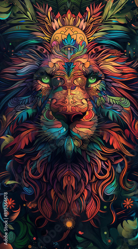 Wallpaper Mural Lion head with vibrant tribal patterns Torontodigital.ca