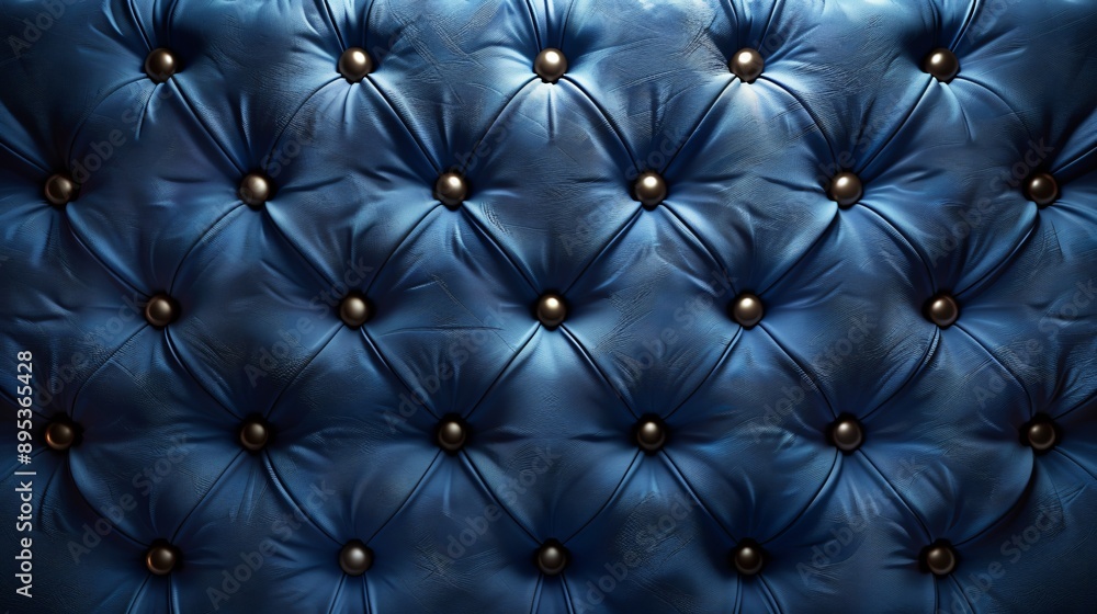 Blue Leather Upholstery with Diamond-Shaped Buttons Blue Leather Upholstery with Diamond-Shaped Buttons