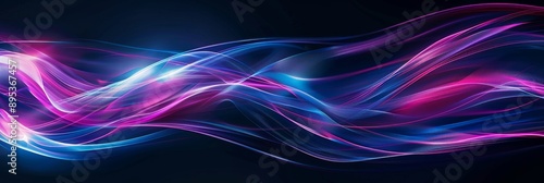 A vibrant and dynamic abstract background featuring swirling neon lights in blue and pink hues. The image symbolizes energy, movement, innovation, and technology.