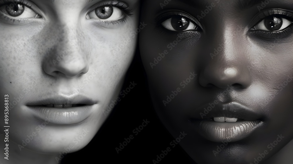 Striking Monochrome Close Up Highlighting Facial Features and Contrasts Striking Monochrome Close Up Highlighting Facial Features and Contrasts