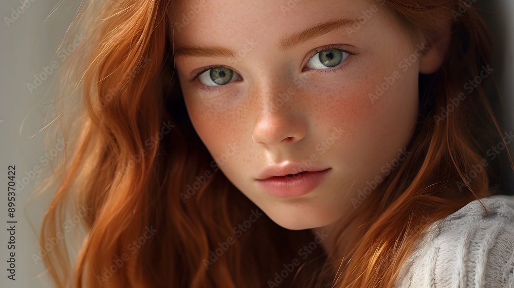 Youthful and Innocent Closeup Portrait of Radiant Redhead Girl with Freckles Youthful and Innocent Closeup Portrait of Radiant Redhead Girl with Freckles