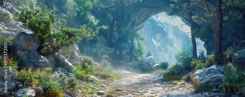 Stunning Scenic Path Leading Through a Natural Archway in a Lush Forest, Discover the Beauty of Nature's Masterpiece