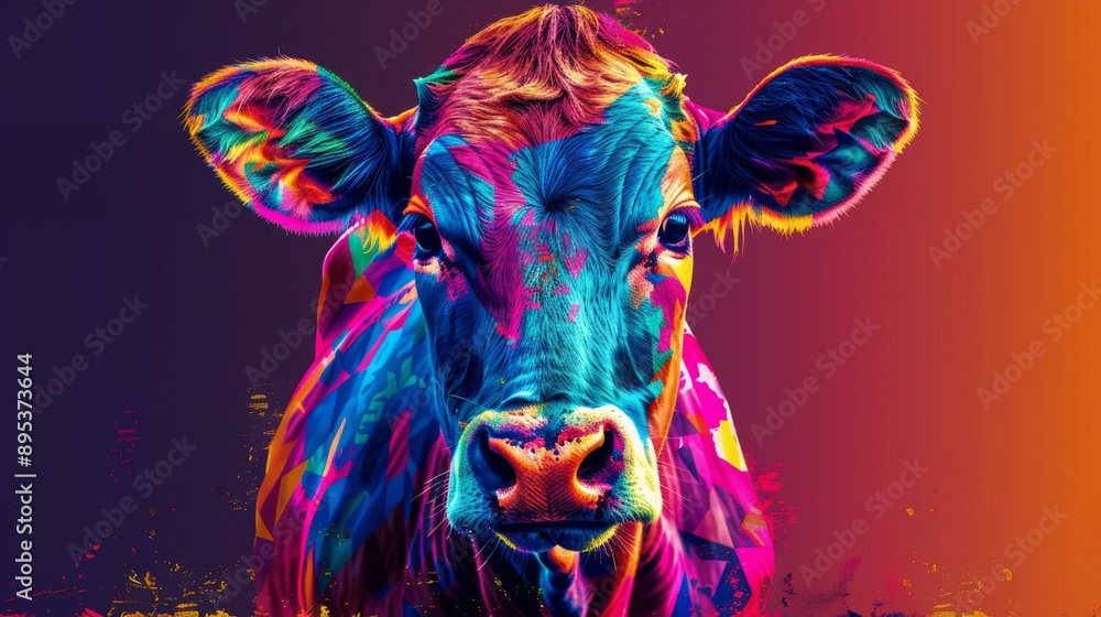 Colorful abstract painting of a cow in vibrant hues Colorful abstract painting of a cow in vibrant hues
