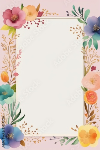 Wallpaper Mural Floral frame with rose, and green leaves for summer or spring invitations Torontodigital.ca