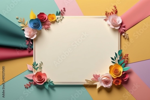 Floral and heart-themed frame with pink design for invitations or decorations photo