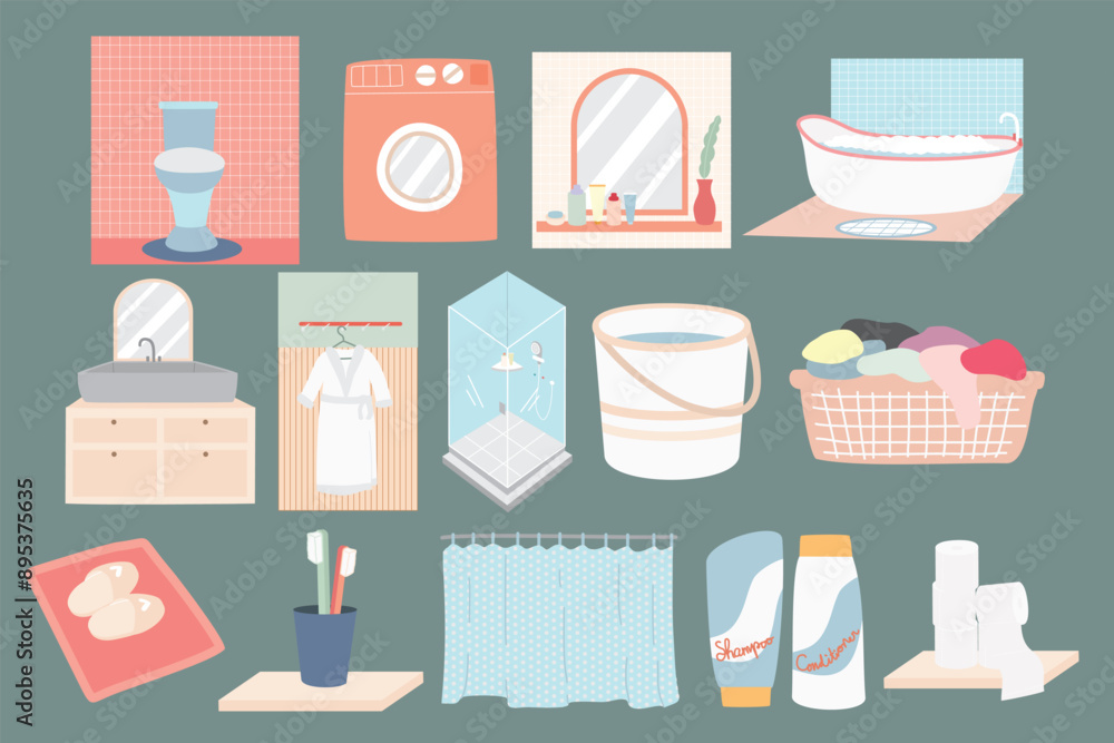 Bathroom illustration vector set Bathroom illustration vector set