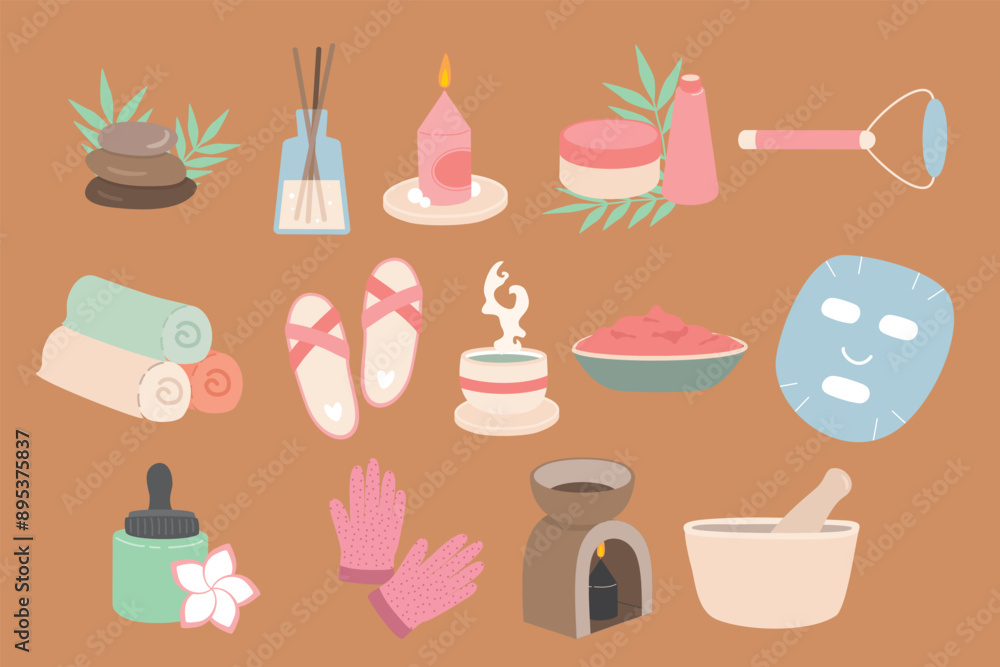 Set of spa elements in hand drawn style Set of spa elements in hand drawn style