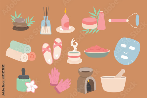 Set of spa elements in hand drawn style