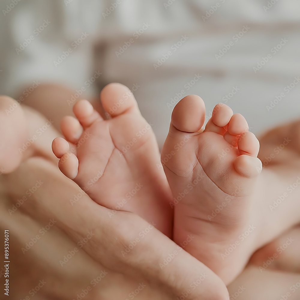 The father is holding his newborn baby's feet. Parenthood Concept The father is holding his newborn baby's feet. Parenthood Concept