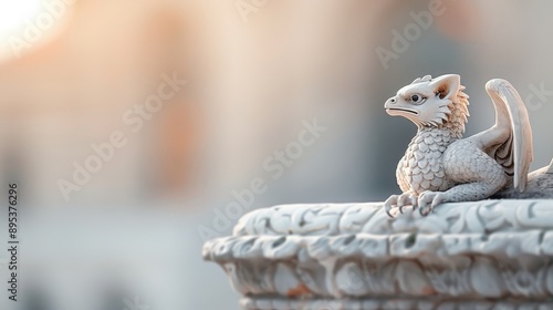 A gargoyle perched on the roof of a gothic mansion.