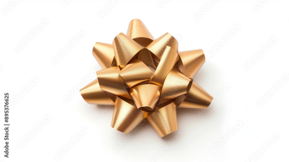 A gold bow is sitting on a white background A gold bow is sitting on a white background