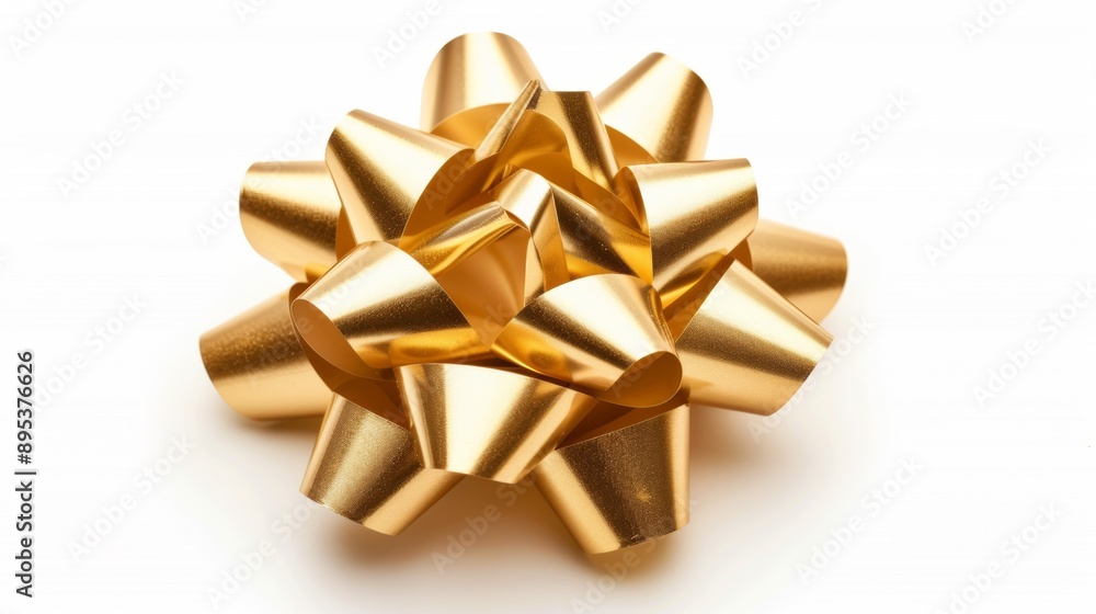 A gold bow is sitting on a white background A gold bow is sitting on a white background