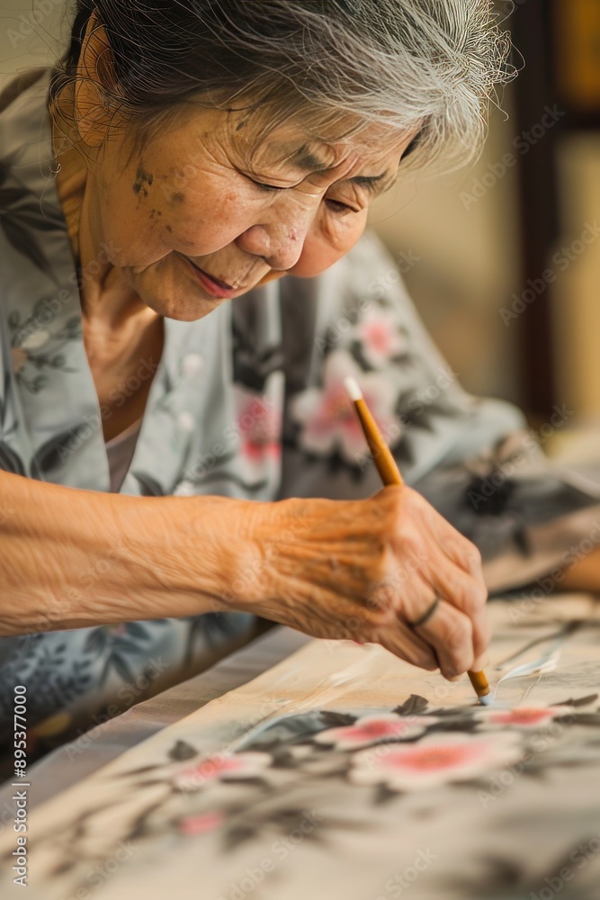  Asian painting artist focusing on details, adding fine lines, Generative AI