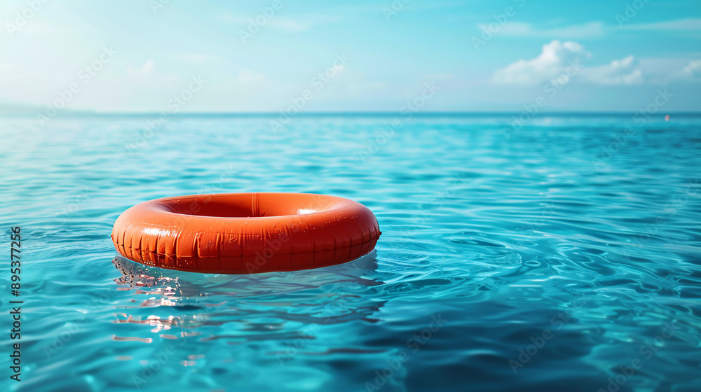 Obraz premium Serene Water Scene with Vibrant Inflatable Ring for Graphic Design Space