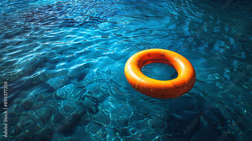 Serene Inflatable Ring Floating on Clear Blue Water with Copy Space Serene Inflatable Ring Floating on Clear Blue Water with Copy Space