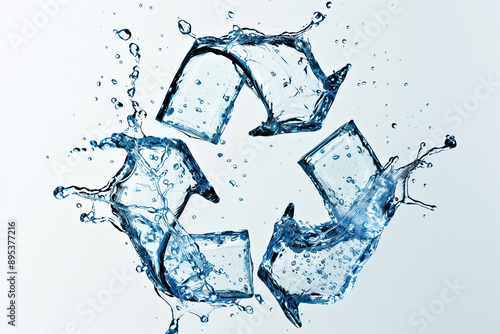 a recycling symbol made from water splashes, creating a dynamic and fluid appearance.