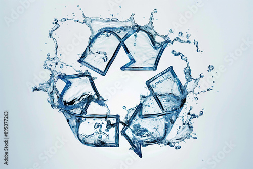 a recycling symbol made from water splashes, creating a dynamic and fluid appearance.