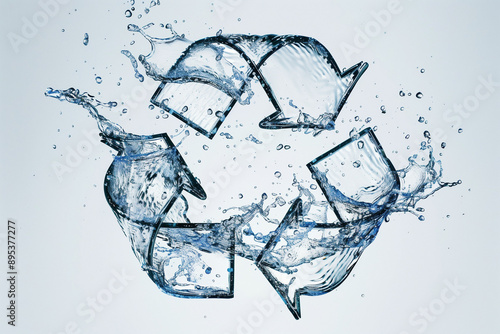 a recycling symbol made from water splashes, creating a dynamic and fluid appearance.